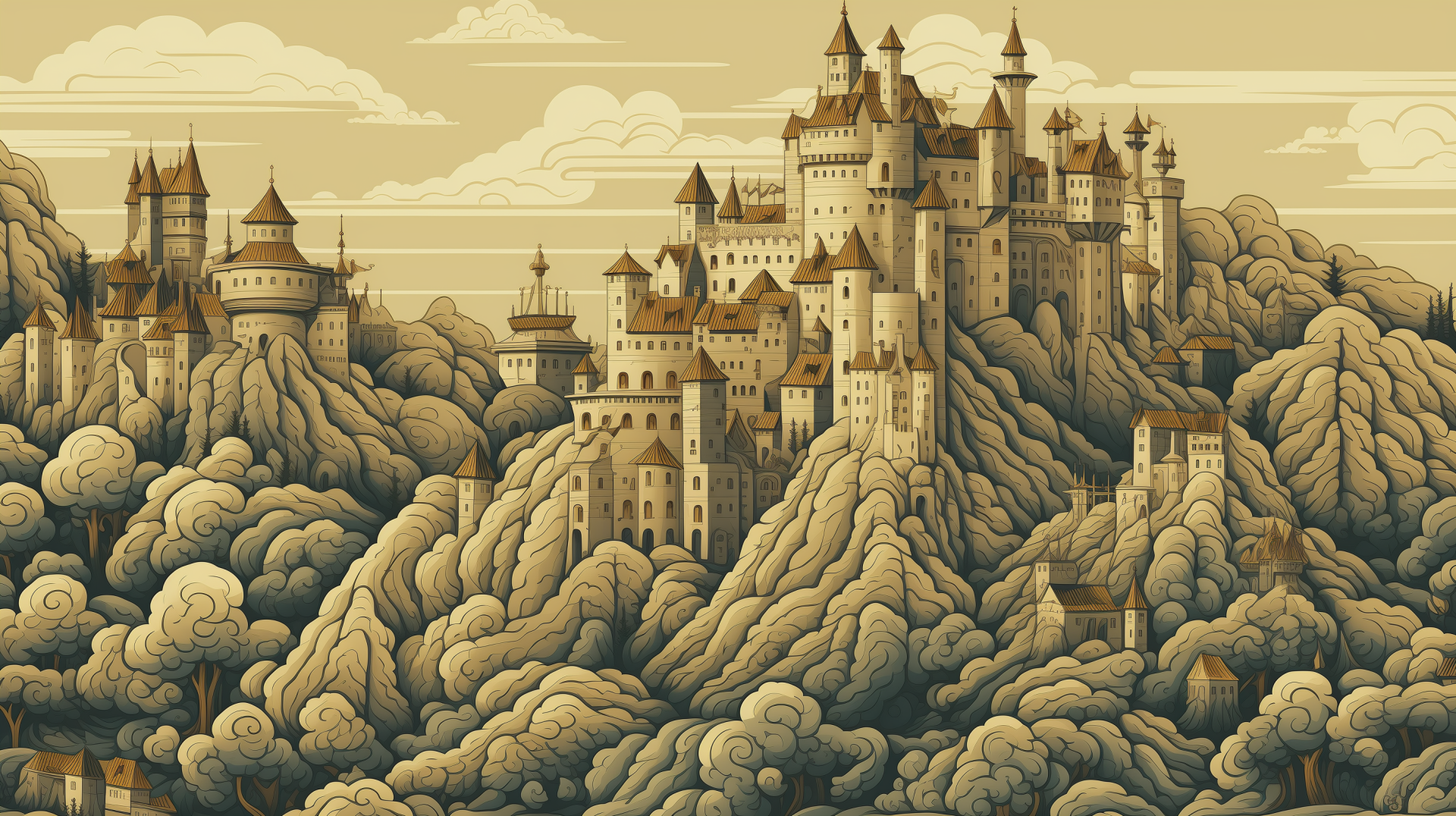 Medieval castle background with towers